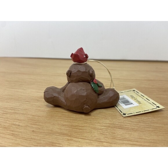 Blossom Bucket Christmas Bear With Birdhouse and Cardinal Resin Figurine 2 inch - Picture 5 of 8